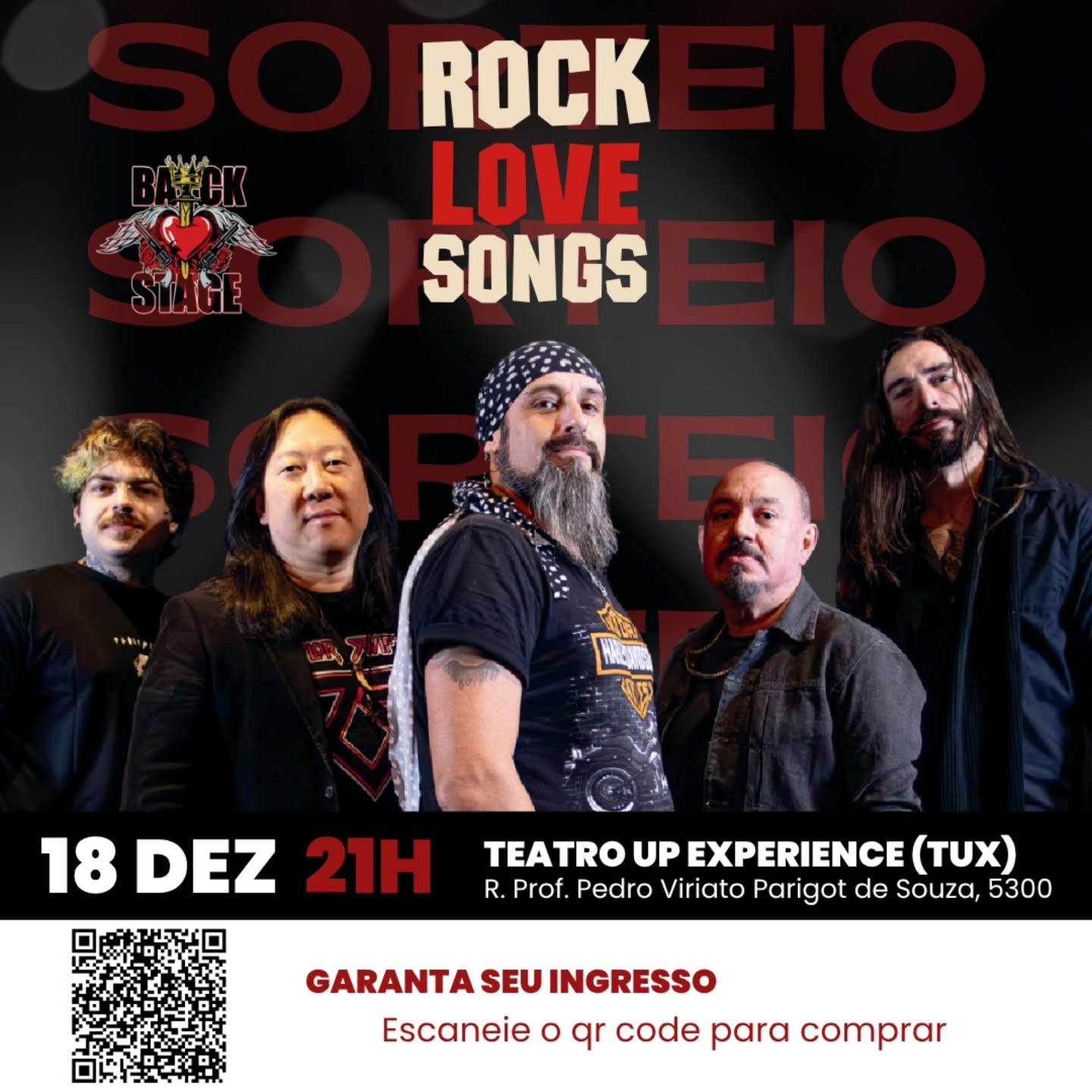 ? SORTEIO - INGRESSO ROCK LOVE SONGS ?

Quer curtir uma noite inesquecível ao som das mais lindas baladas do rock com a energia contagiante da Banda Backstage? ??

A AESC vai sortear 1 ingresso para o show Rock Love Songs, que acontece no dia 18/12/2025, às 21h, no Teatro UP Experience (TUX)!

? Como participar:
1️⃣ Deixe um comentário nesta publicação se você quer participar escreva “Quero “
2️⃣ Marque um amigo ou seu amor que vai curtir esta noite linda com você (quanto mais pessoas marcar, maior a chance de ganhar!).
3️⃣ Siga o perfil da produtora @moonlightprodutoracwb produtoracwb e o perfil da banda @backstage.tributos .tributos
4️⃣ Participe até 14/11, às 12h.
5️⃣ O sorteio será realizado pelo app Sorteador, no dia 14/11, à noite.

Sorteio válido para associados e dependentes AESC.

?️ Show Rock Love Songs
? Teatro UP Experience
? 18/12/2025 | ? 21h Ingressos a venda na Disk Ingressos

? Prepare-se para viver uma noite de muita emoção, nostalgia e rock’n’roll!